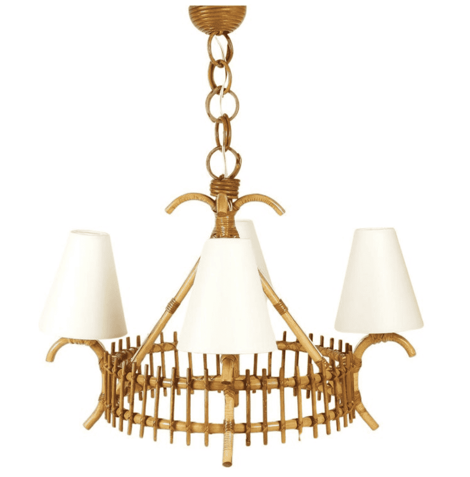 1950 Rattan chandelier by Louis Sognot