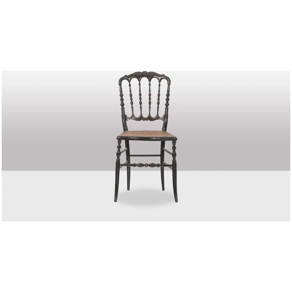 Cane chair in turned and blackened wood. Napoleon III. 8