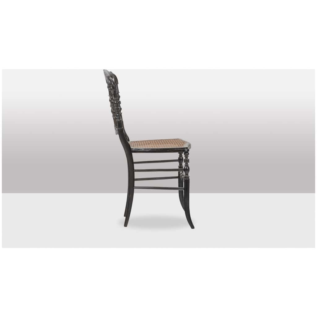 Cane chair in turned and blackened wood. Napoleon III. 5