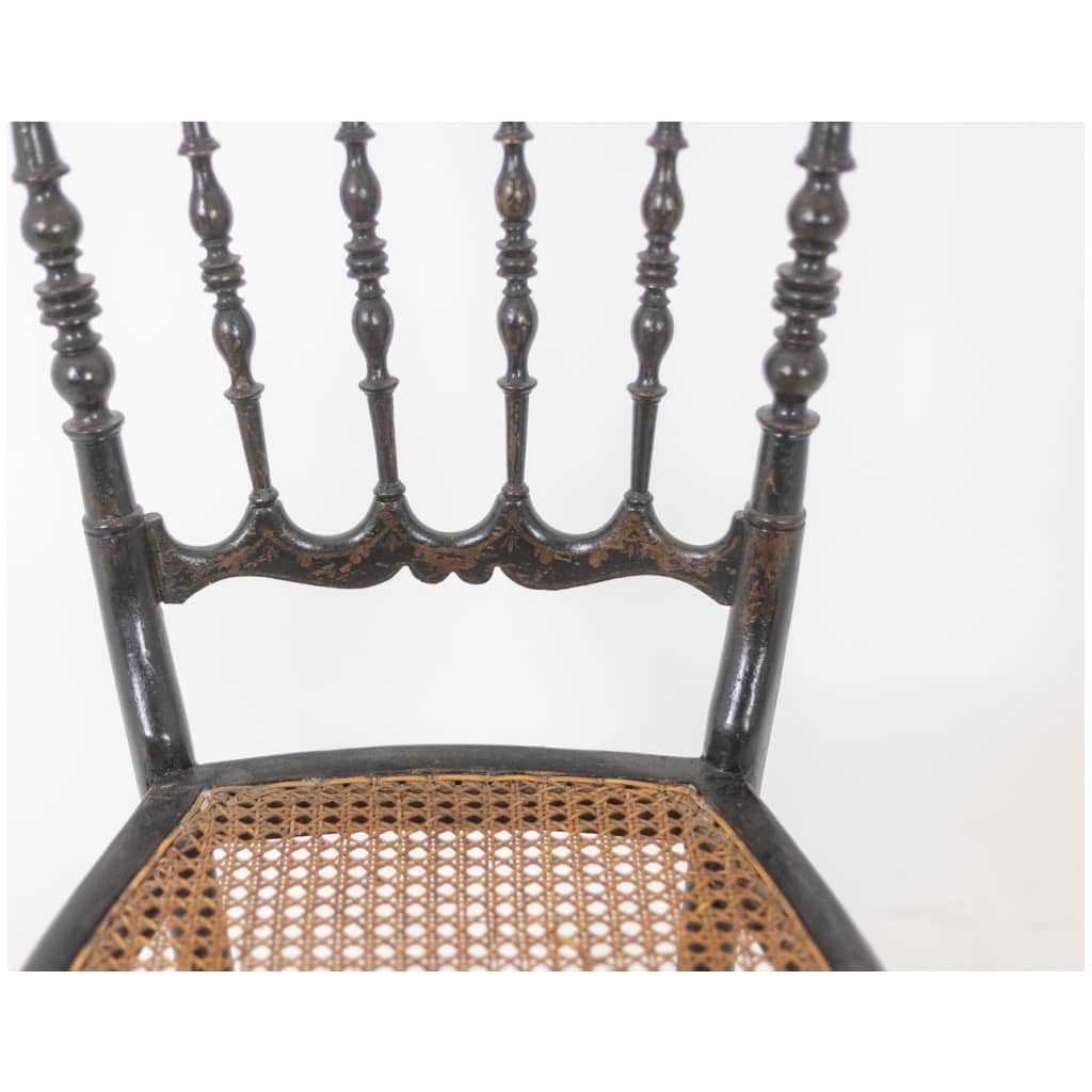 Cane chair in turned and blackened wood. Napoleon III. 4
