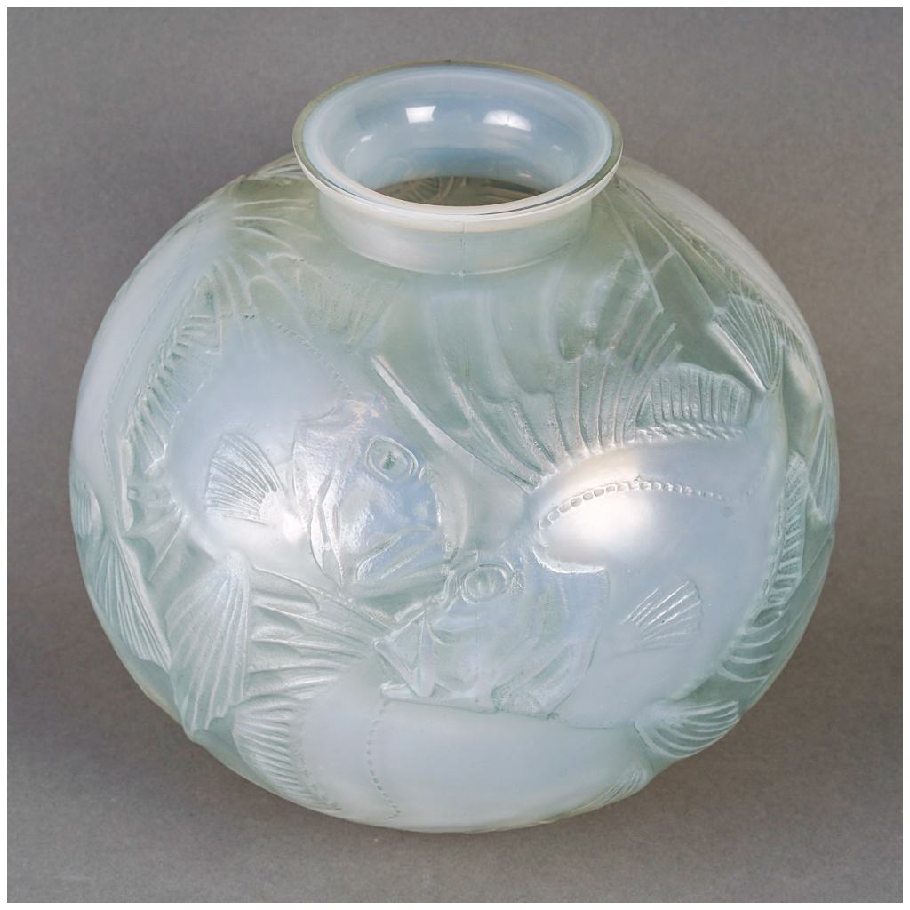 1921 René Lalique – Vase Poissons Verre Opalescent Patiné Bleu Vert 4