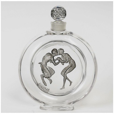 1928 René Lalique – Flacon « le Baiser Du Faune » Verre Blanc Patiné Gris pour Molinard