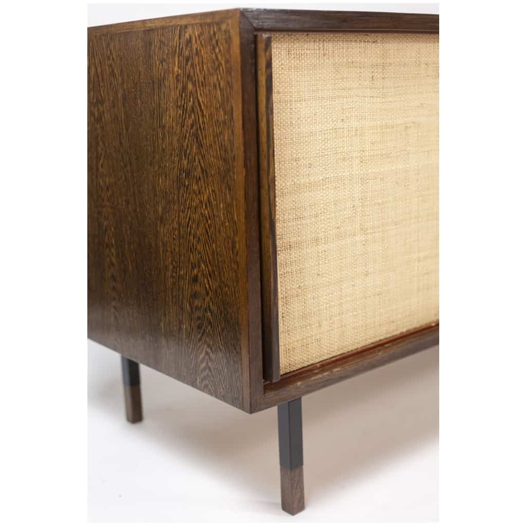 Sideboard in wenge, raffia and lacquered metal. 1970s. 9