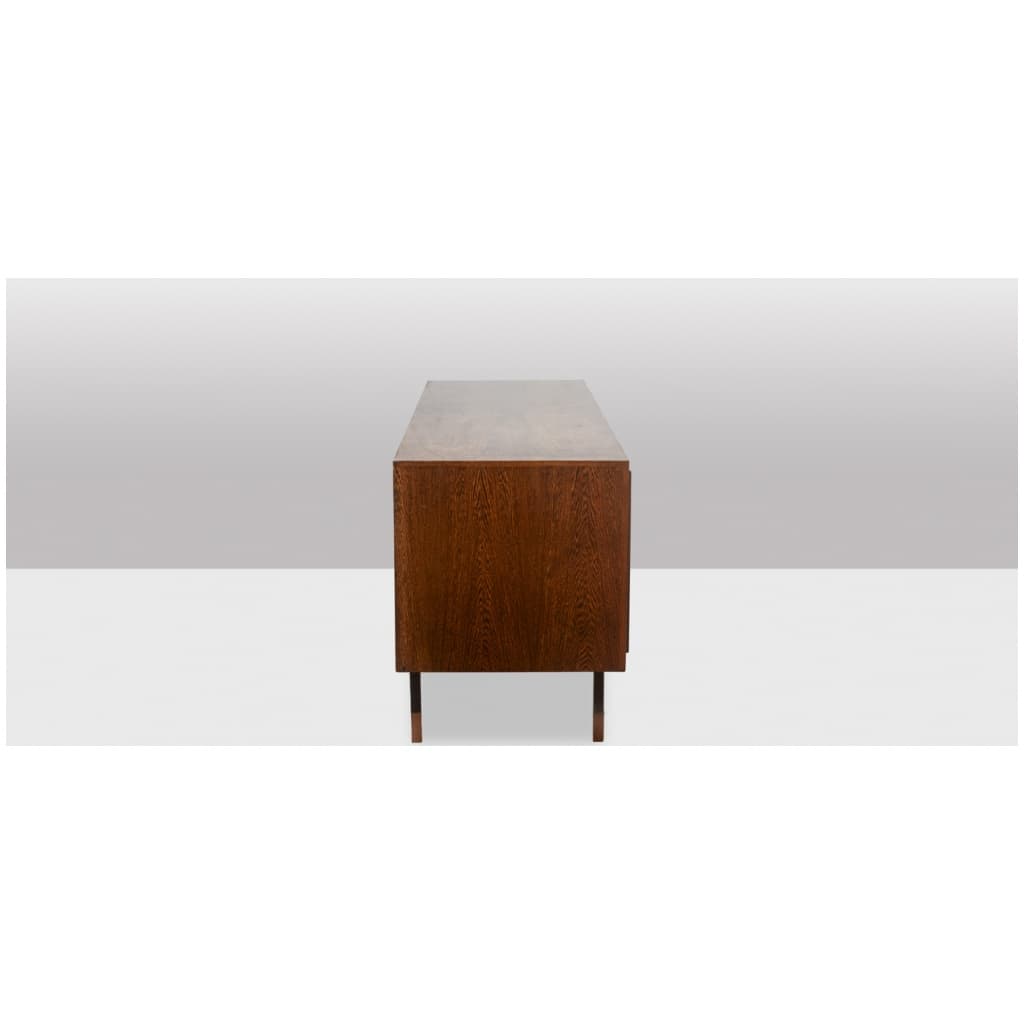 Sideboard in wenge, raffia and lacquered metal. 1970s. 5