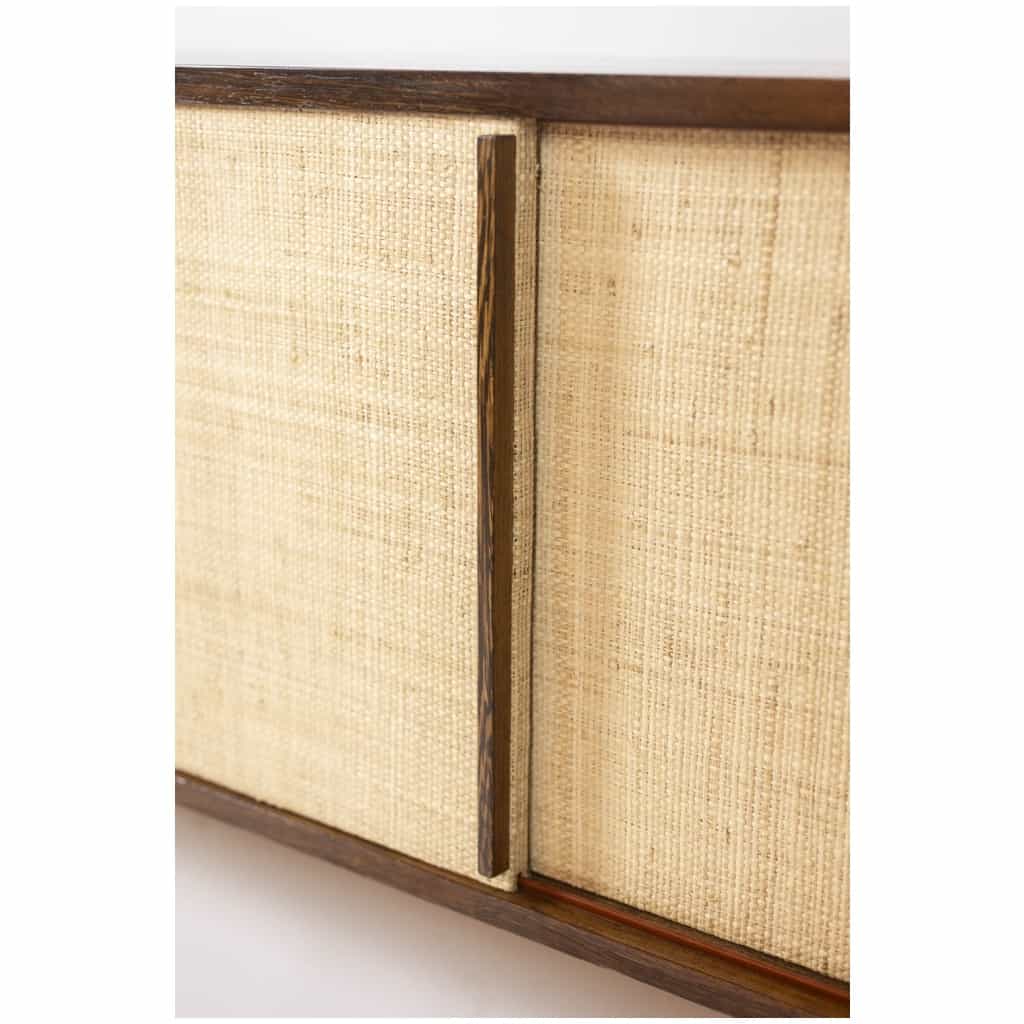 Sideboard in wenge, raffia and lacquered metal. 1970s. 4