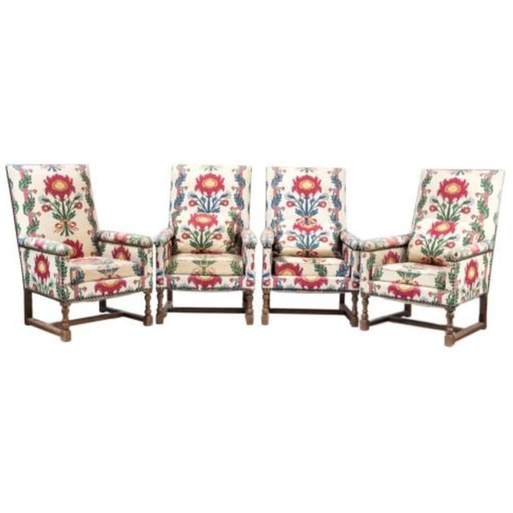 Set of four Louis XIV style armchairs 3