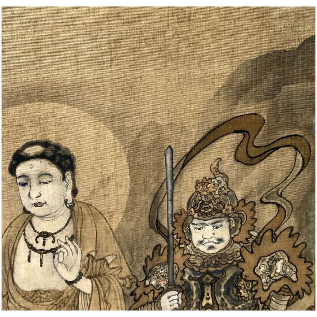 Japanese 4-panel screen on silk of Buddha And Boddhisattvas By Akihura 5