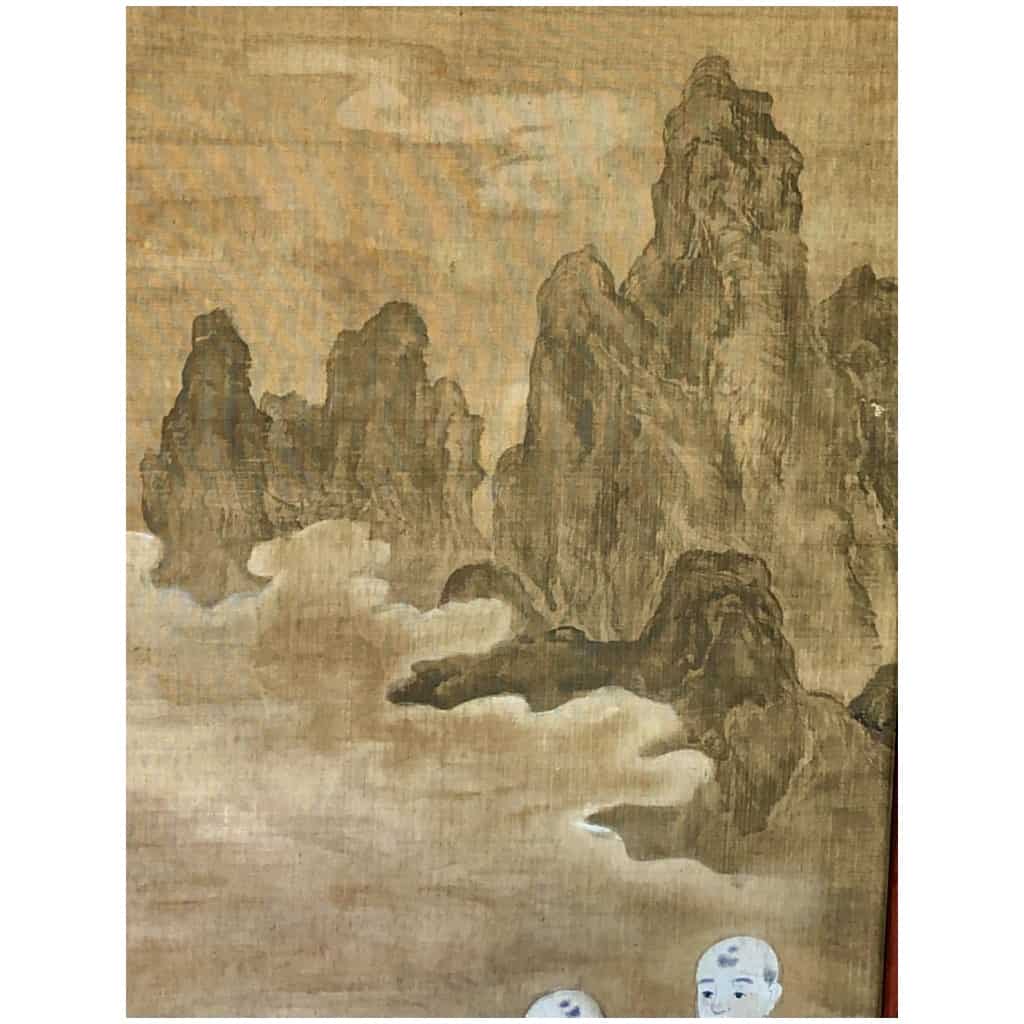 Japanese 4-panel screen on silk of Buddha And Boddhisattvas By Akihura 6