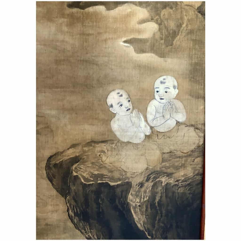 Japanese 4-panel screen on silk of Buddha And Boddhisattvas By Akihura 7