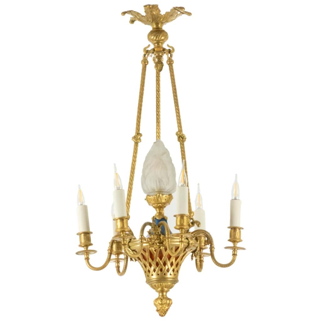 Louis style chandelier XVI in gilded bronze. Circa 1900. 3