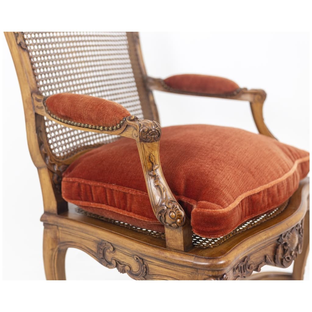 Jean Mocqué, Pair of Regency style cane armchairs, 8th century XNUMX