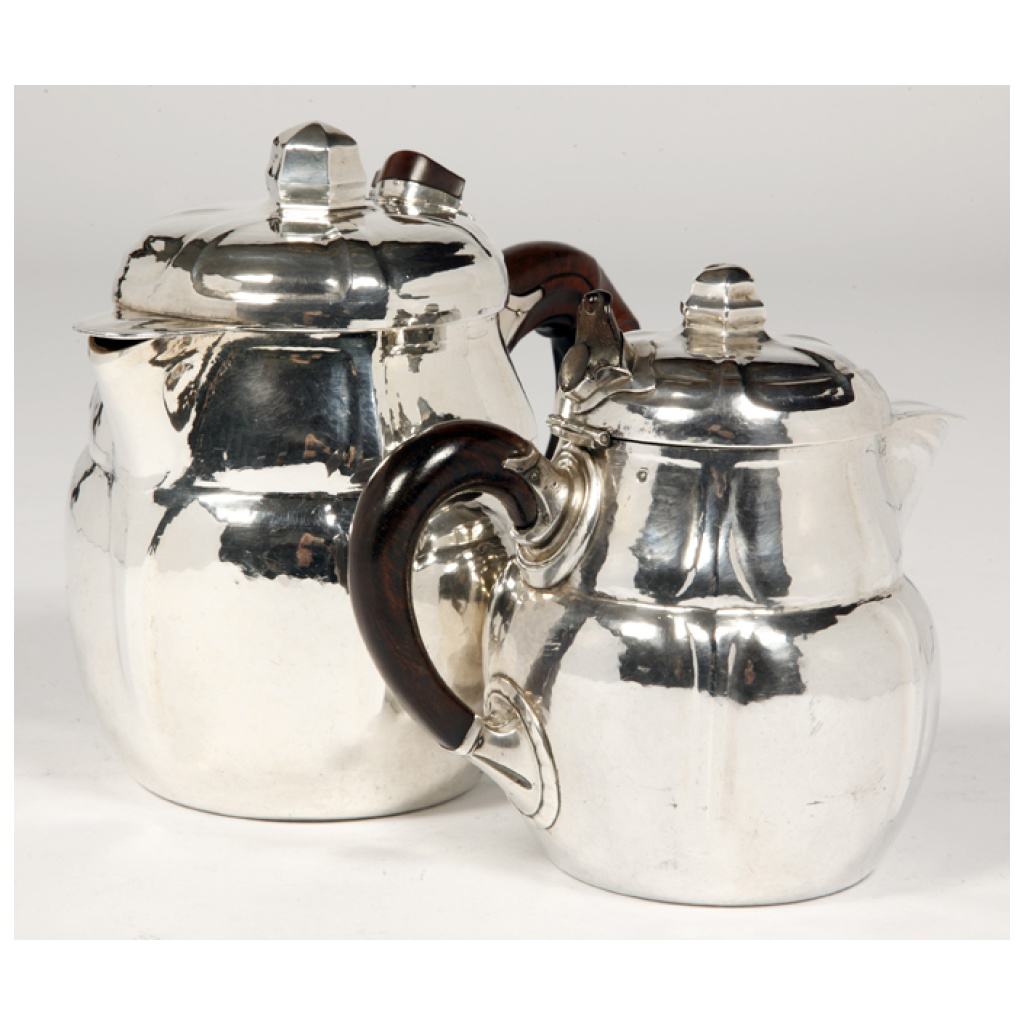 GOLDSMITH G.LECOMTE, SET OF 2 SILVER TEAPOT 7th century