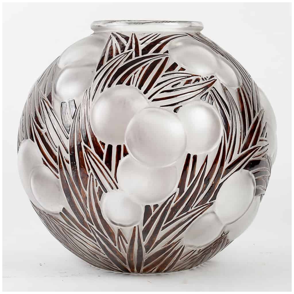 1926 René Lalique – Oranges Vase White Glass Enameled Brown 4
