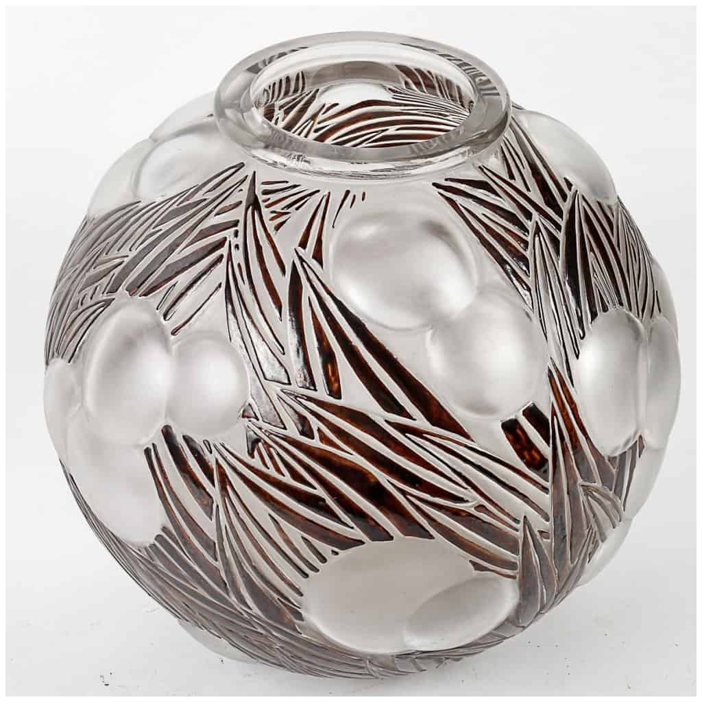 1926 René Lalique – Oranges Vase White Glass Enameled Brown 5