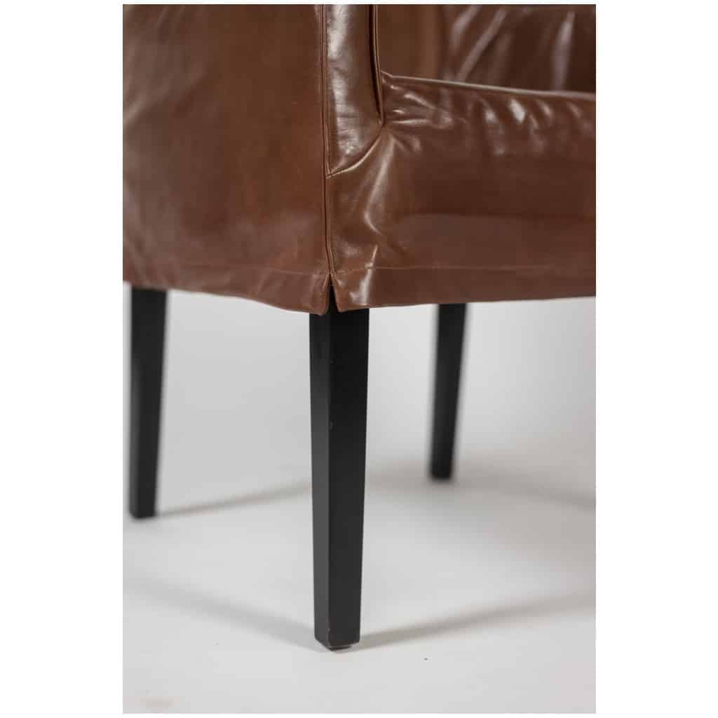 Lintello. Paire de fauteuil en cuir camel. Années 1970. 4