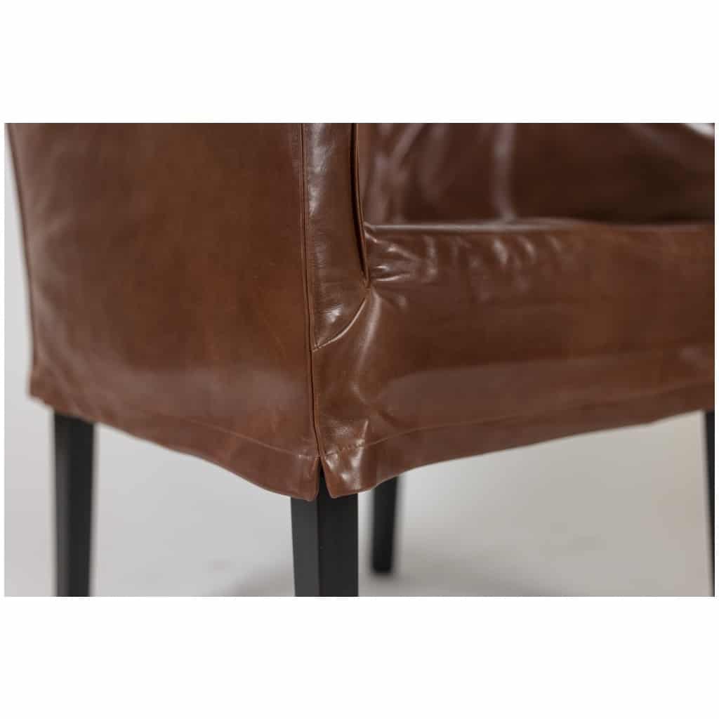 Lintello. Paire de fauteuil en cuir camel. Années 1970. 12