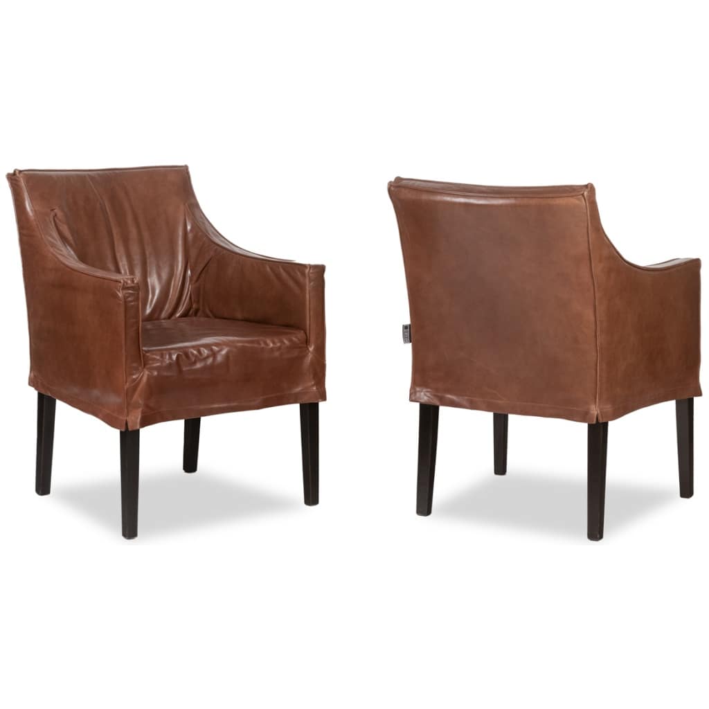 Lintello. Pair of camel leather armchairs. 1970s. 3