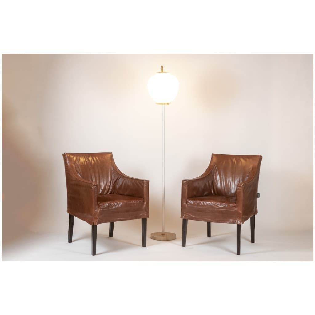 Lintello. Pair of camel leather armchairs. 1970s. 7