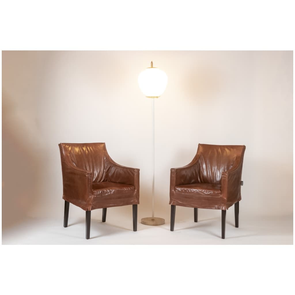 Lintello. Paire de fauteuil en cuir camel. Années 1970. 7