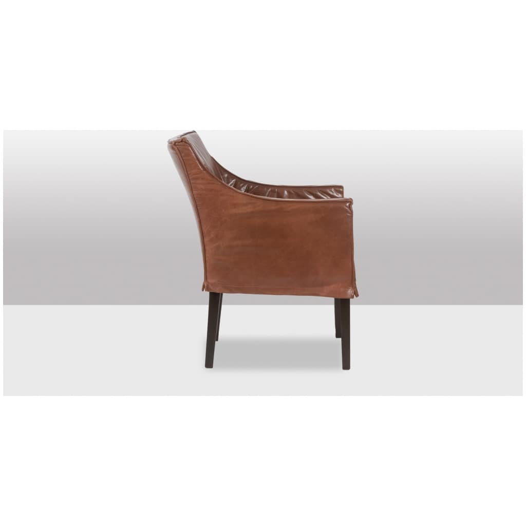 Lintello. Paire de fauteuil en cuir camel. Années 1970. 6