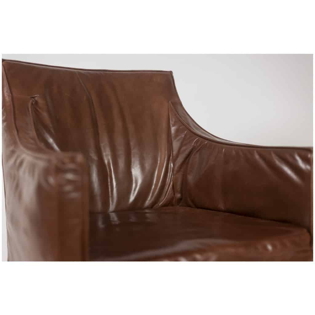 Lintello. Paire de fauteuil en cuir camel. Années 1970. 5