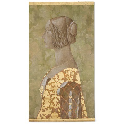 Painted canvas of a lady in Renaissance style. Contemporary work.