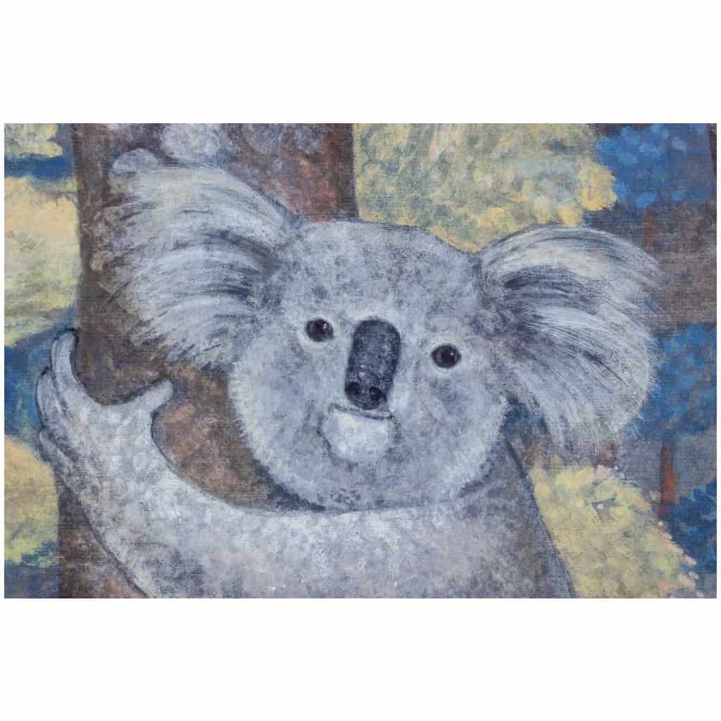 Toile peinte représentant des koalas. Travail contemporain. 5