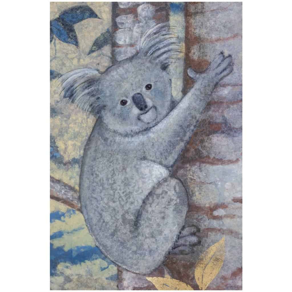 Toile peinte représentant des koalas. Travail contemporain. 9