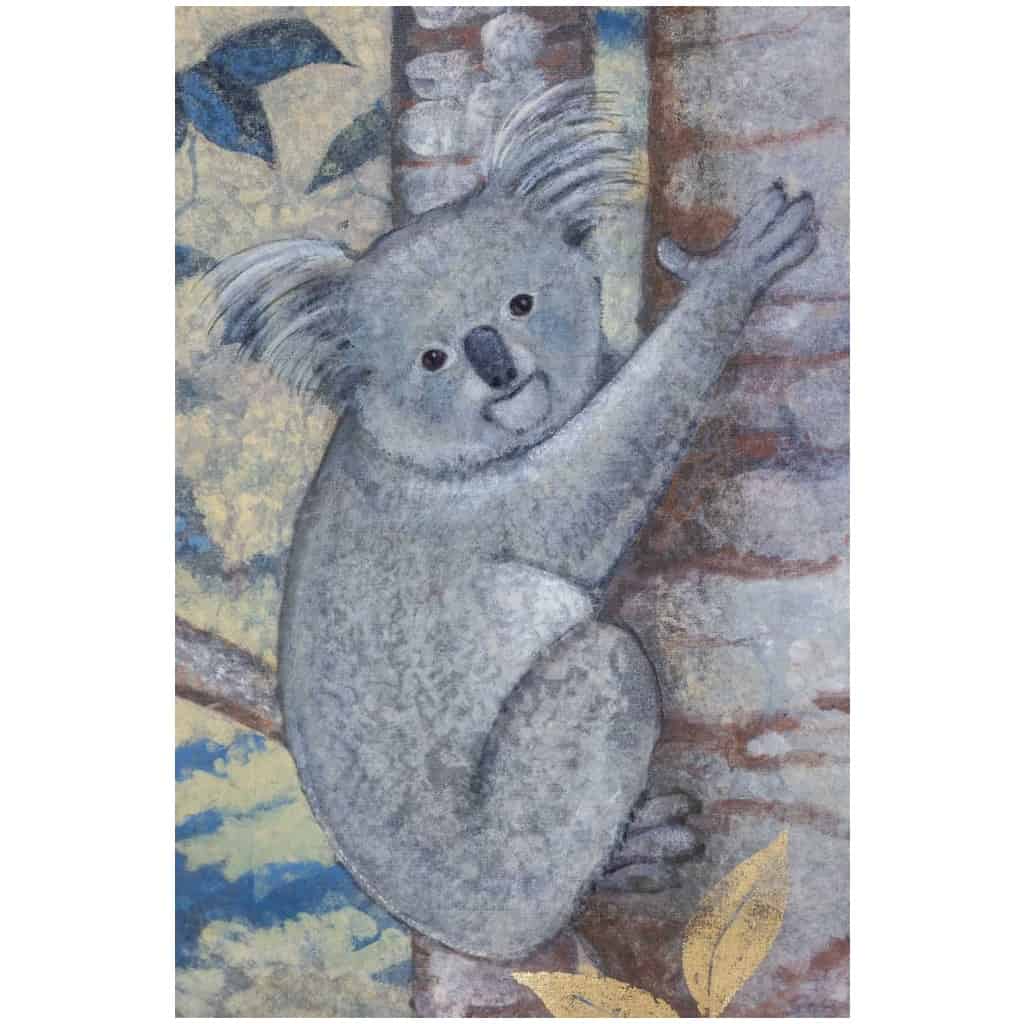 Toile peinte représentant des koalas. Travail contemporain. 9