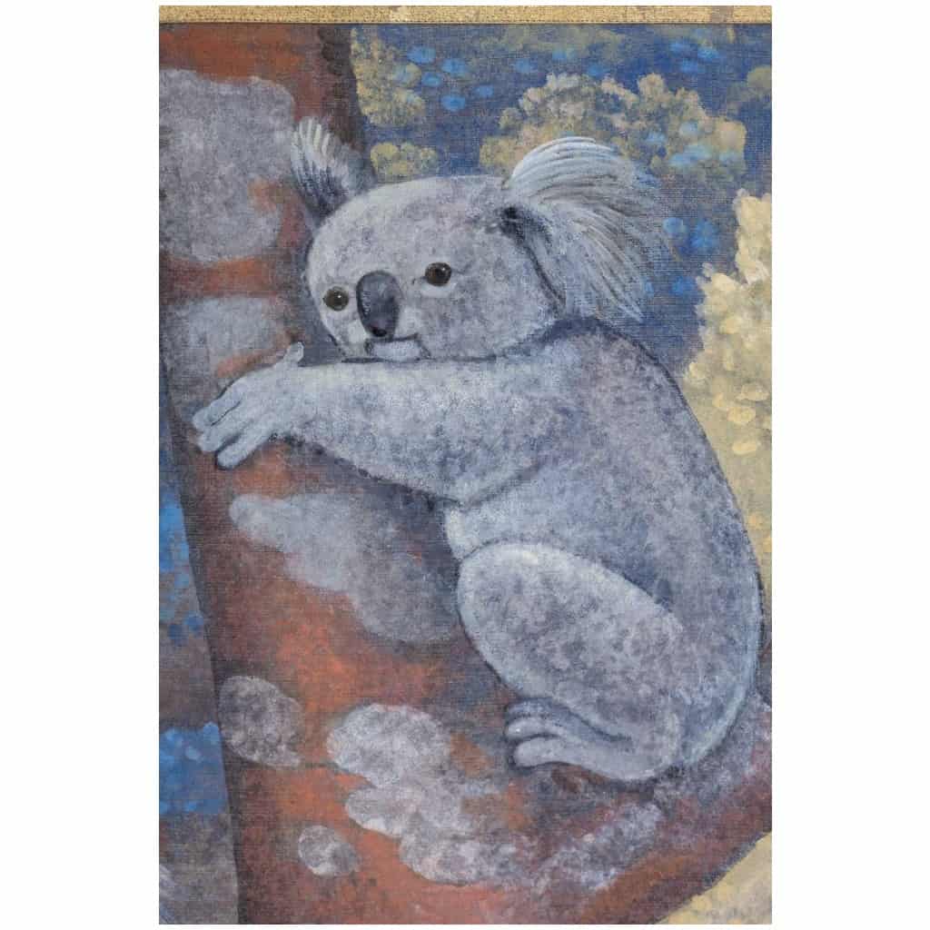 Toile peinte représentant des koalas. Travail contemporain. 8
