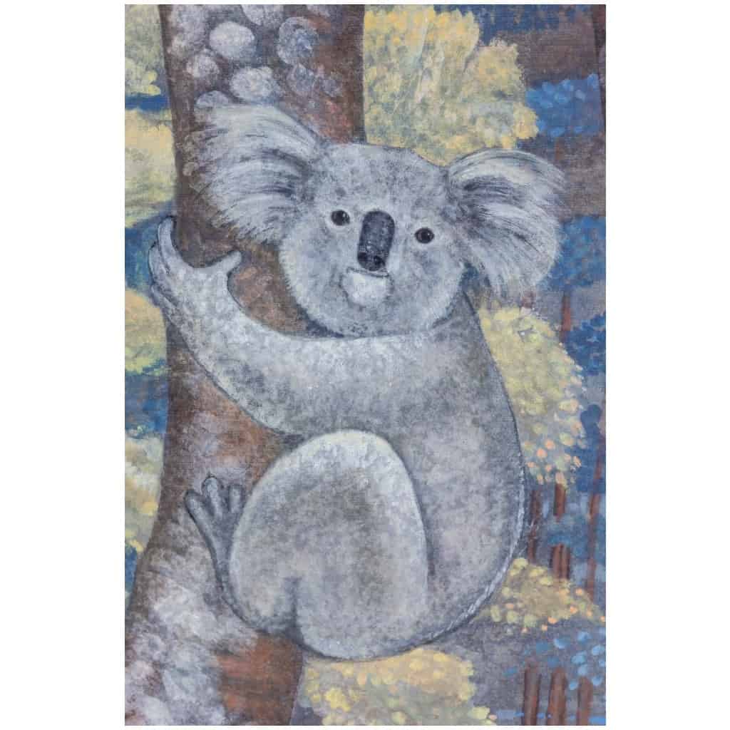 Toile peinte représentant des koalas. Travail contemporain. 7