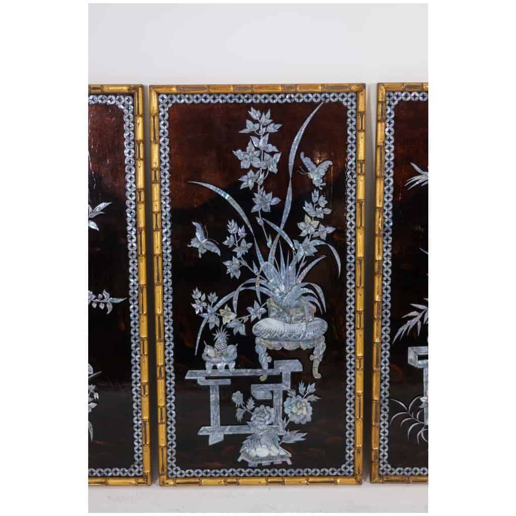 Set of four Asian-style lacquer panels. 1950s. 7