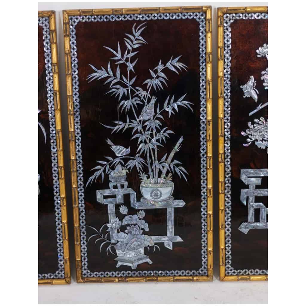 Set of four Asian-style lacquer panels. 1950s. 9