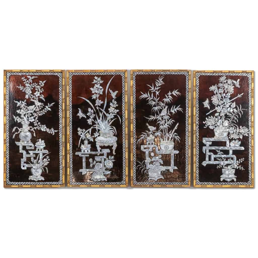 Set of four Asian-style lacquer panels. 1950s. 3