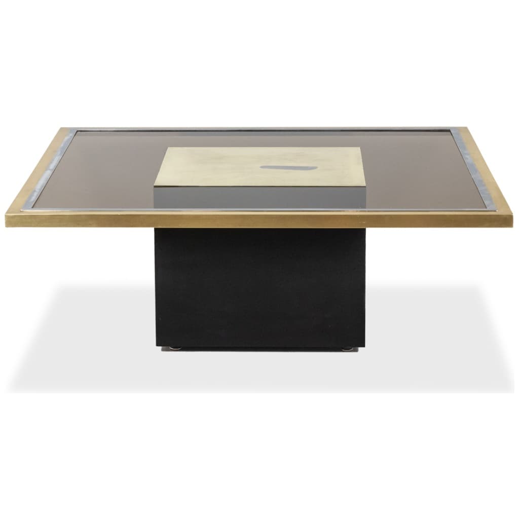 Coffee table in gilded brass and smoked glass. 1970s. 3