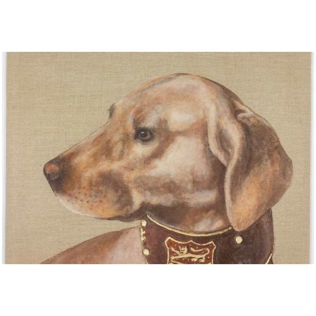 Toile peinte représentant un chien. Travail contemporain. 4