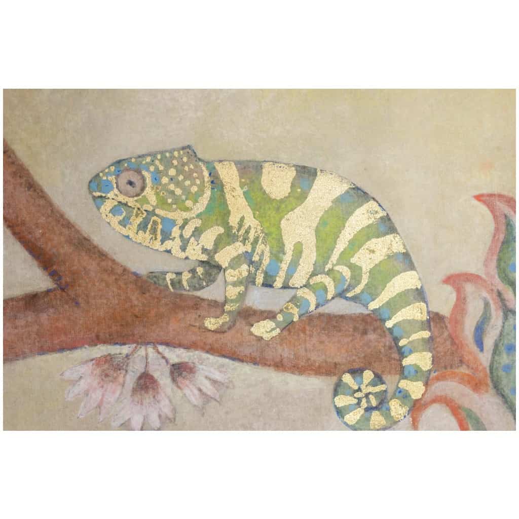 Painted canvas representing a chameleon. Contemporary work. 8