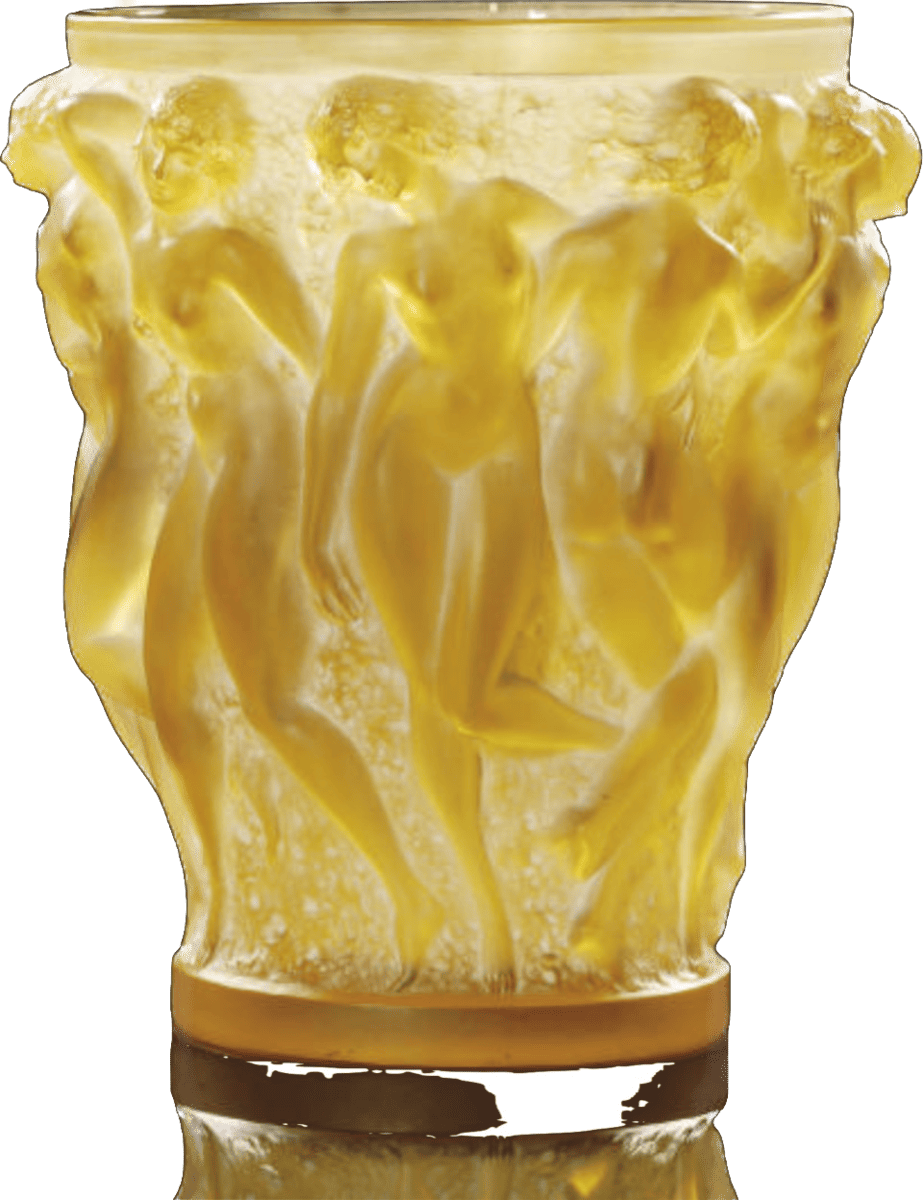 R Lalique, Bacchantes Vase Tinted Yellow Amber, 1927 3