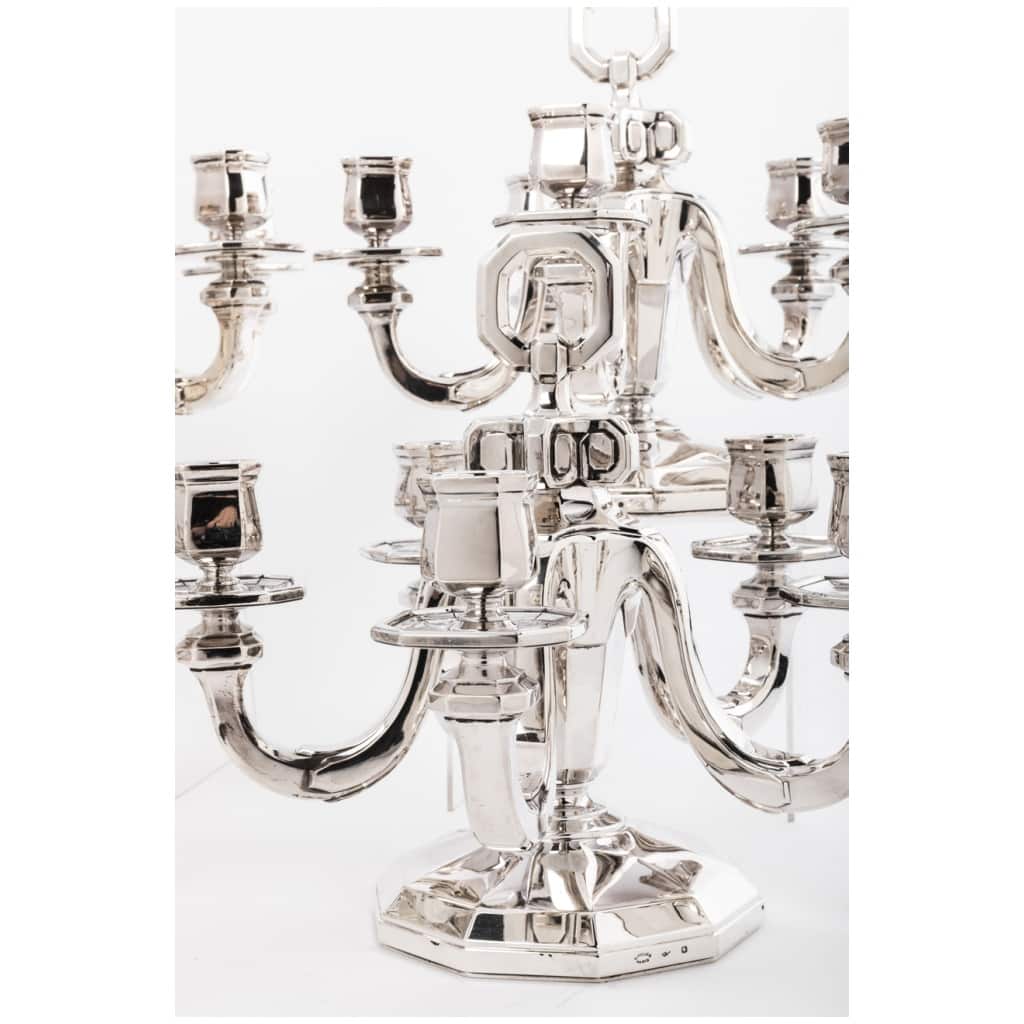 GOLDSMITH G. KELLER - PAIR OF ART DECO 5 SOLID SILVER CANDELABRA