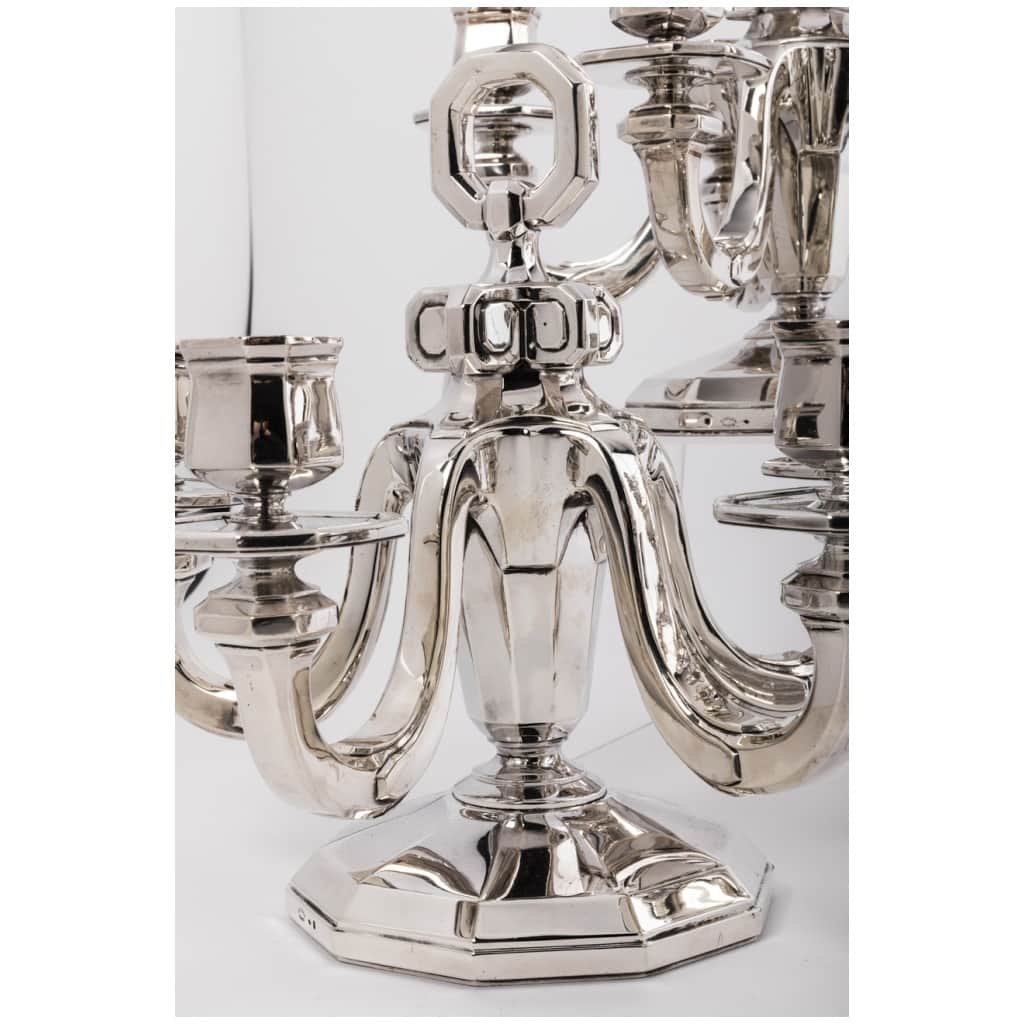 GOLDSMITH G. KELLER - PAIR OF ART DECO 4 SOLID SILVER CANDELABRA