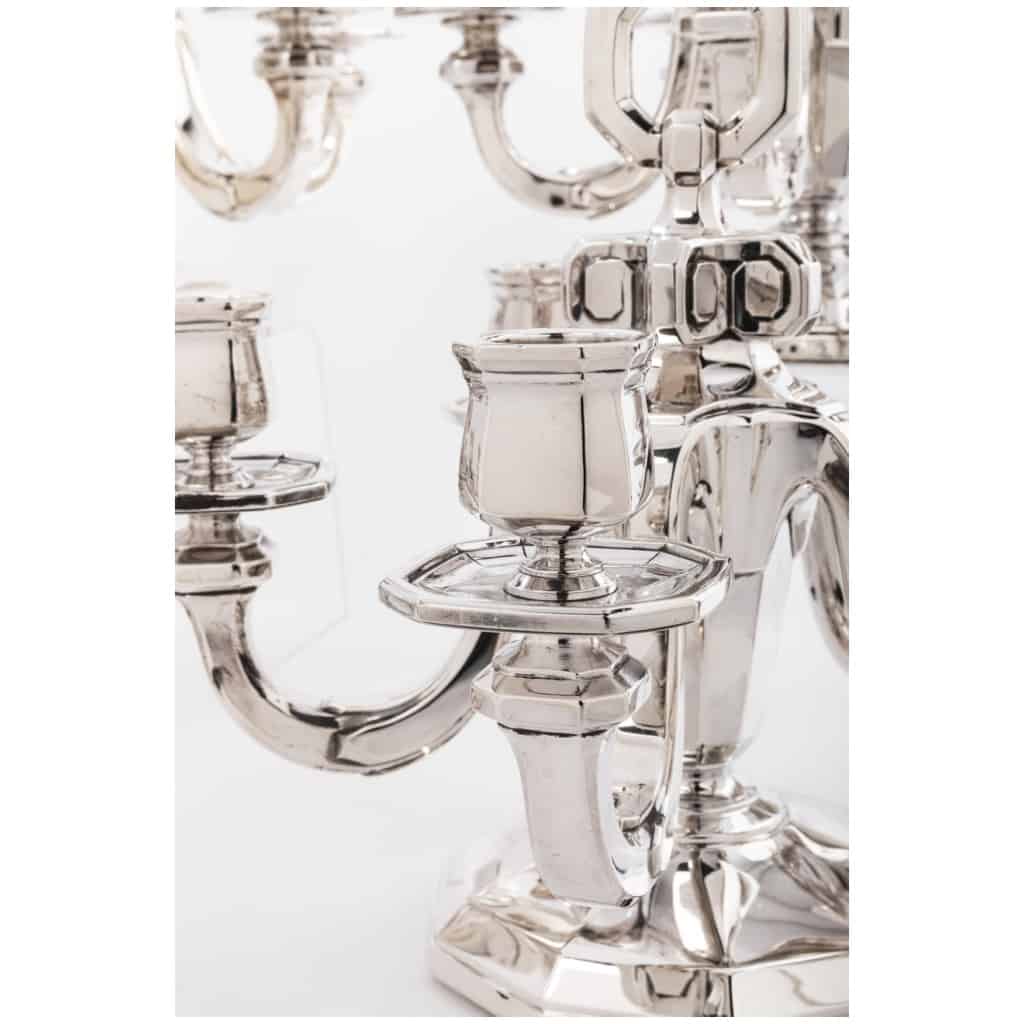 GOLDSMITH G. KELLER - PAIR OF ART DECO 6 SOLID SILVER CANDELABRA