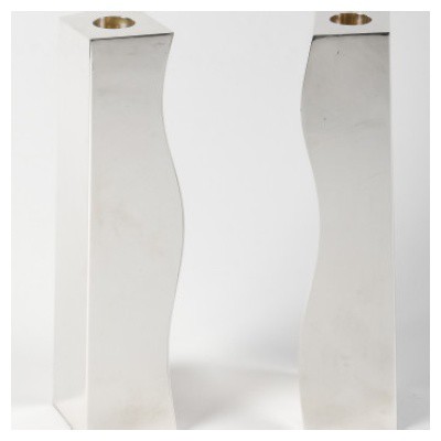 D. GARRIDO – PAIR OF 20TH CENTURY CONSTRUCTIVISM SOLID SILVER CANDLE HOLDERS