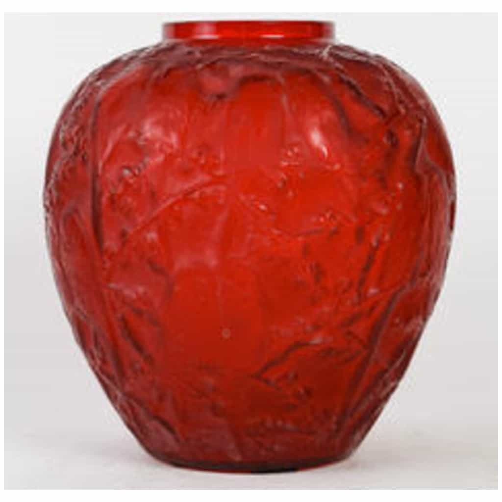 René Lalique: “Parakeets” Vase, Tinted Red 5