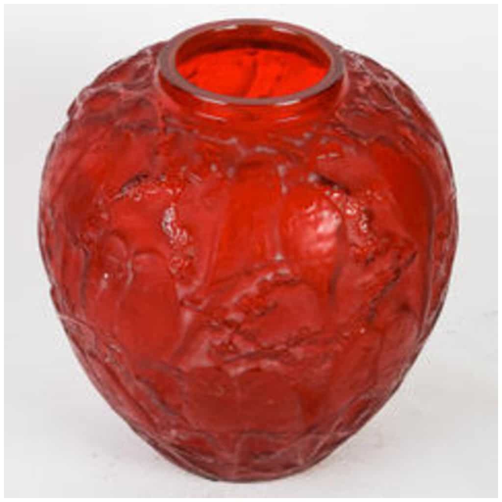René Lalique: “Parakeets” Vase, Tinted Red 6