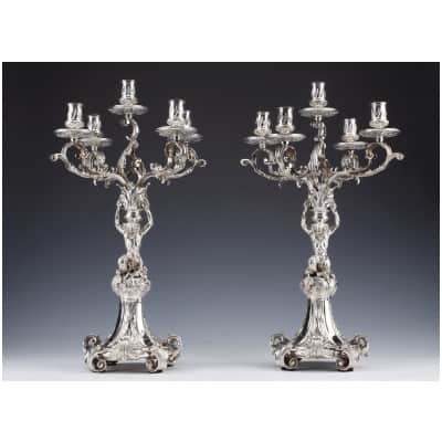 GOLDsmith MERIT – PAIR OF STERLING SILVER CANDELABRA XIXE