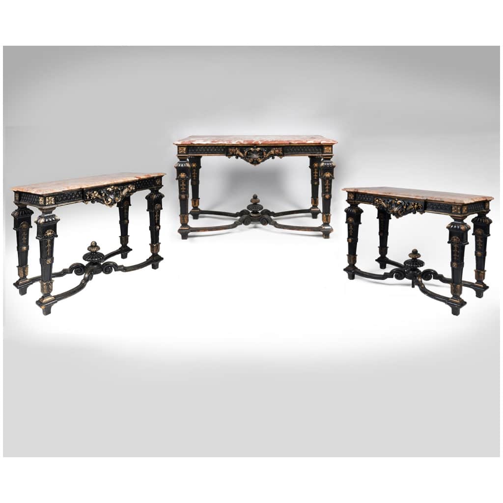 Console and pair of Louis XIV style consoles, XIXe 3