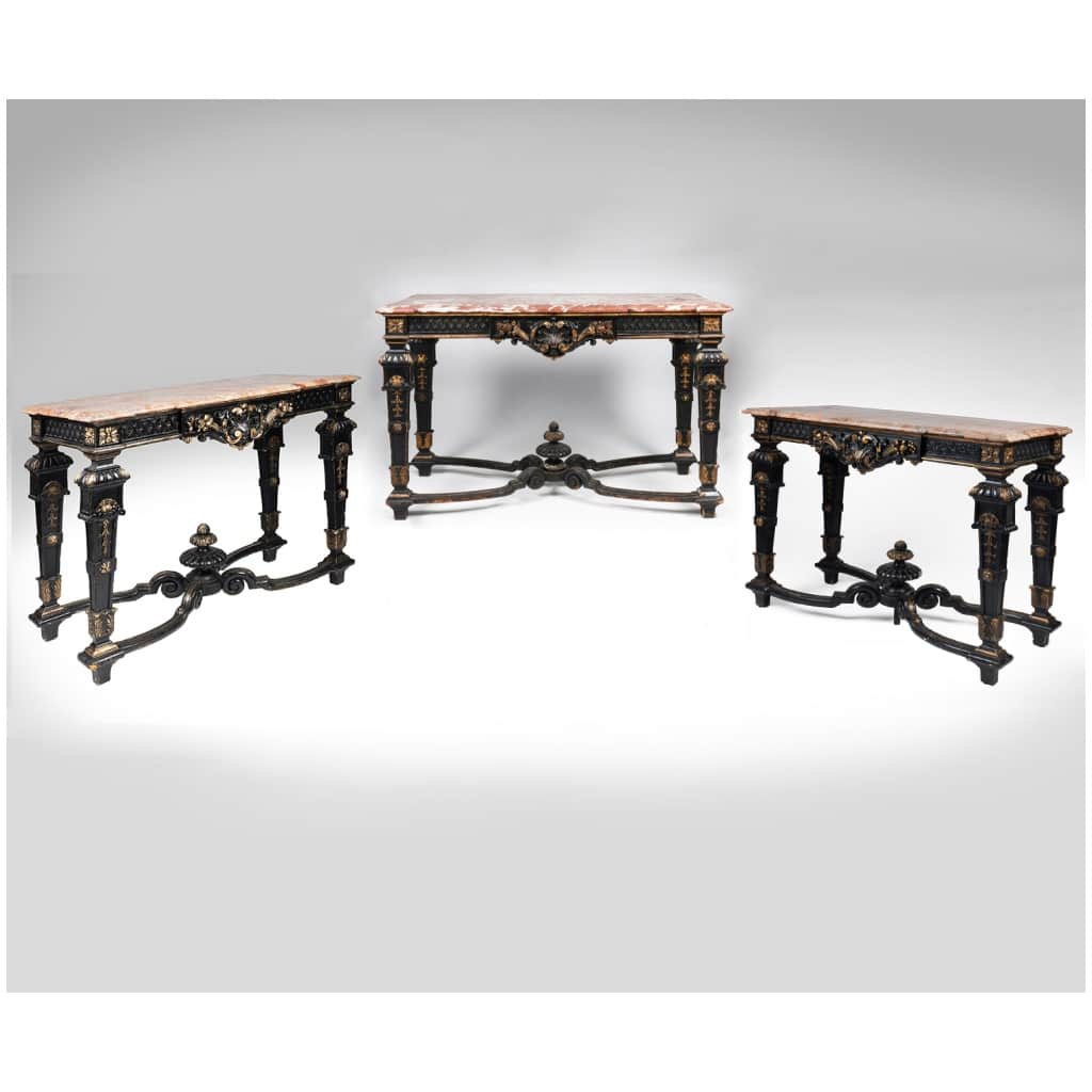 Console and pair of Louis XIV style consoles, XIXand 3