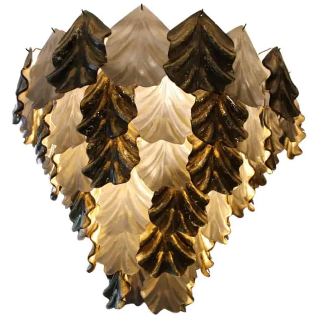 Large pearly and golden iridescent Murano glass chandelier 3