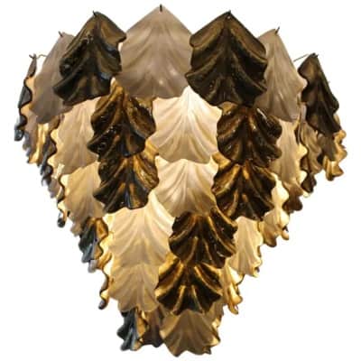 Large pearly and golden iridescent Murano glass chandelier