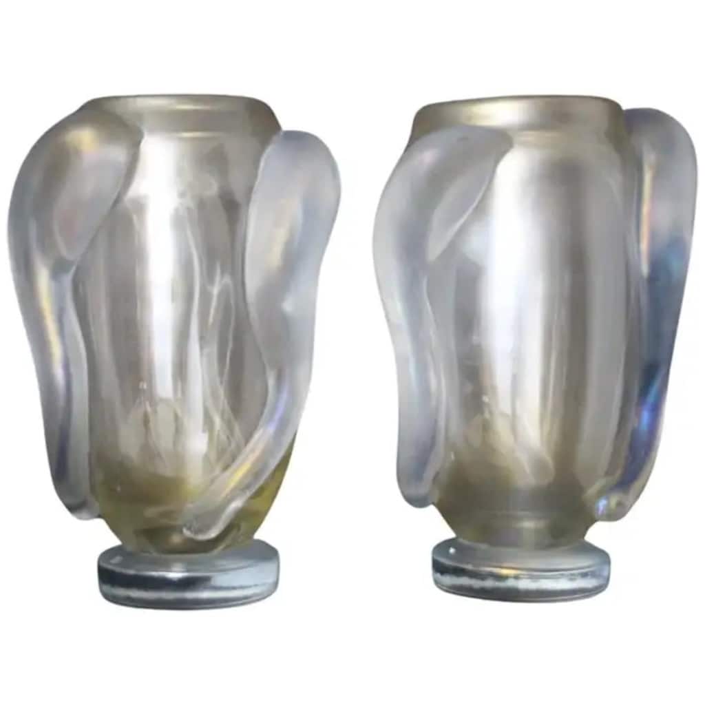 Paire de grands vases en verre de Murano nacré, irisé par Costantini 3
